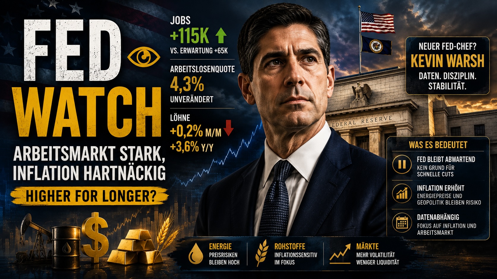 Fed Watch: Arbeitsmarkt stark, Inflation hartnäckig
